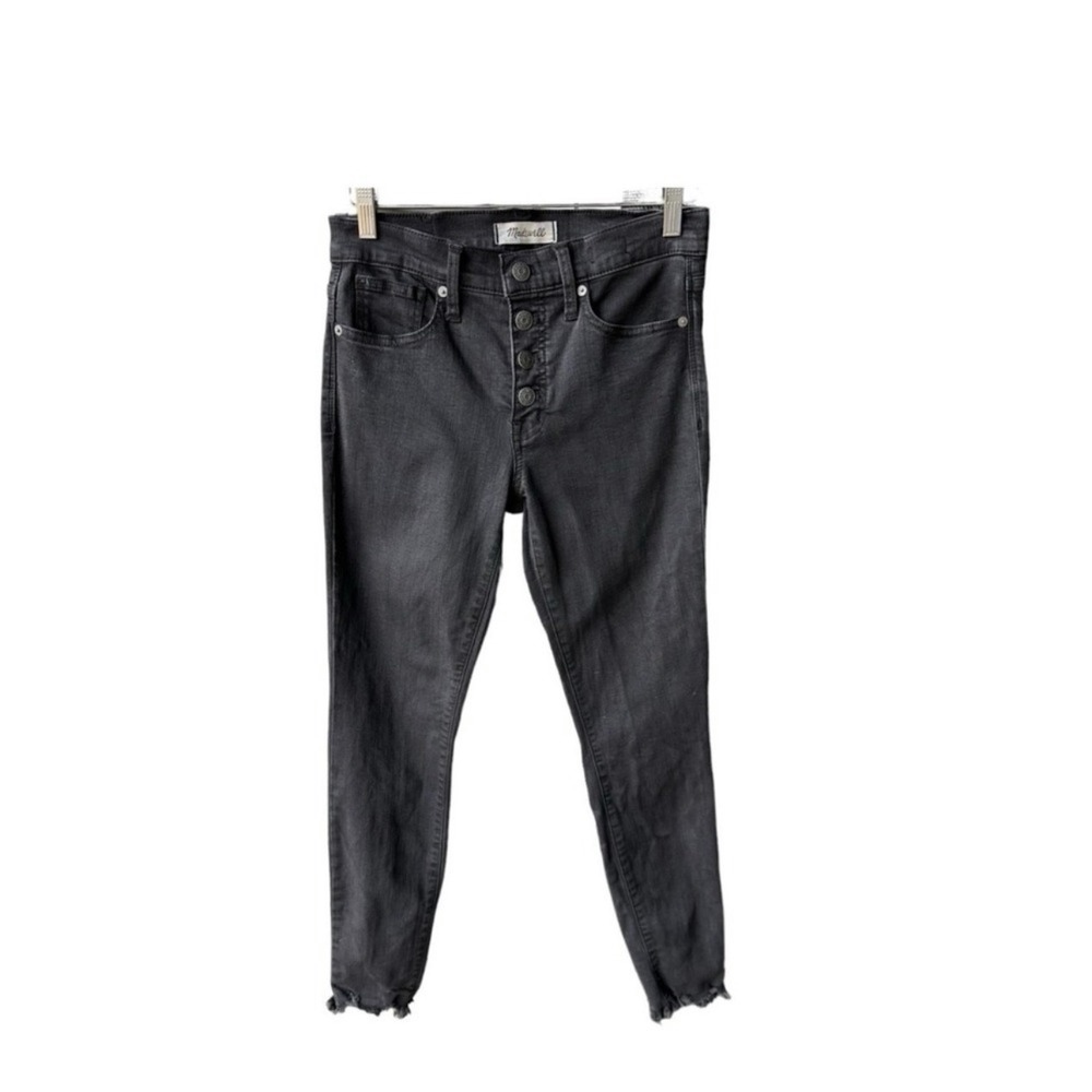 Madewell Jeans Pants 9 Mid Rise Skinny Black Button Fly Raw Hem H3026 Size 26